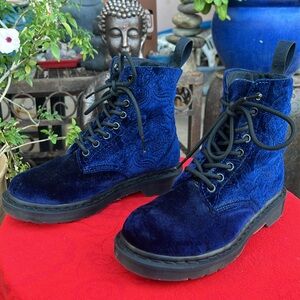 Dr. Martens Blue Velvet Paisley Floral Brocade 1460 Boots